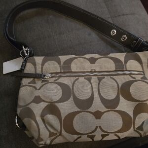 Vintage 2000s Coach Tan and Brown Shoulder Bag with Signature Monogram